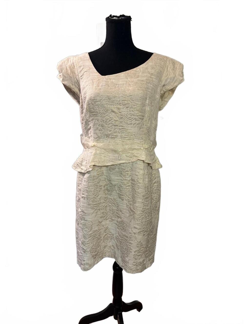 Antonio Melani Women's Cream Textured Peplum Dress Size 12